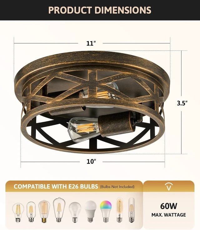 Alt view image 3 of 7 - VONLUCE Flush Mount Ceiling Light 11", 2-Light Hallway Light Fixture, 2 pcs