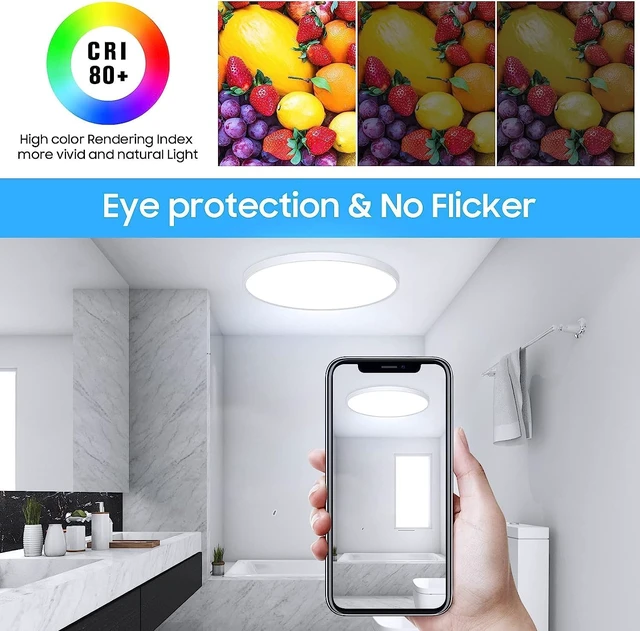 Alt view image 3 of 6 - Flush Mount Ceiling Light Fixtures,12inch Flat led Light for Ceiling,6500K 3200LM Ultra Thin Round White Lamp for Bedroom Kitchen,Bathroom,Garage,Living Room, Dining Room - 2PCS