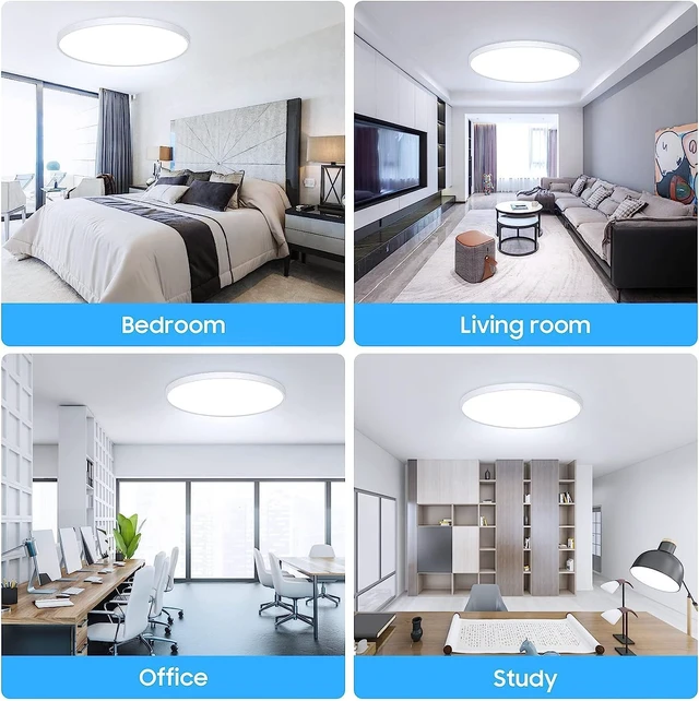 Alt view image 6 of 6 - Flush Mount Ceiling Light Fixtures,12inch Flat led Light for Ceiling,6500K 3200LM Ultra Thin Round White Lamp for Bedroom Kitchen,Bathroom,Garage,Living Room, Dining Room - 2PCS