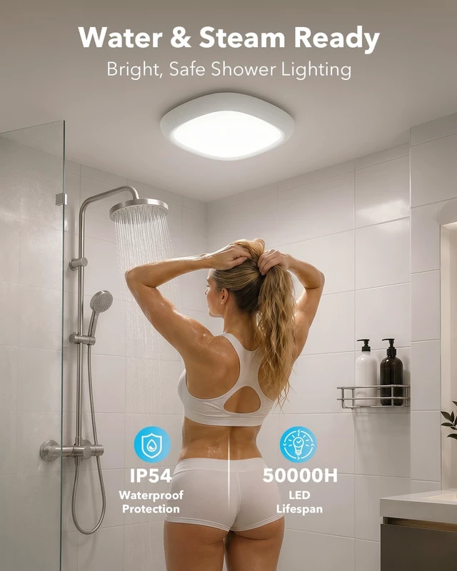 Alt view image 2 of 7 - IP54 Waterproof Shower Light, Rechargeable Ceiling Light with Remote