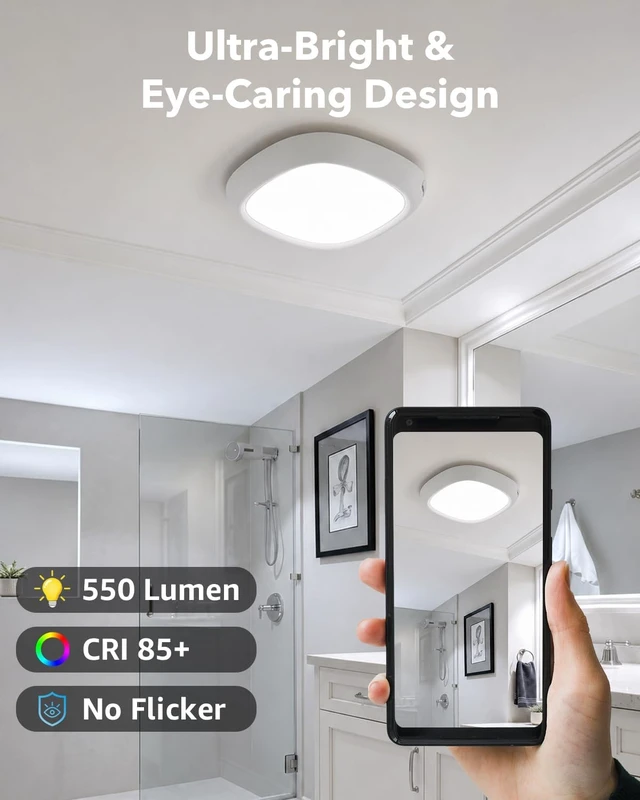 Alt view image 6 of 7 - IP54 Waterproof Shower Light, Rechargeable Ceiling Light with Remote