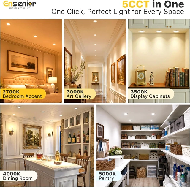 Alt view image 2 of 7 - Ensenior 16 Pack 3 Inch LED Recessed Ceiling Light, Dimmable, 2700K-5000K 5CCT, 500LM 6W 120V, High Brightness Canless Wafer Downlight - ETL&FCC&IC