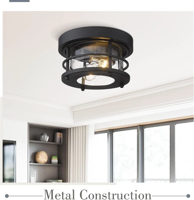 Alt view image 2 of 6 - Emliviar 2-Light Round Ceiling Light Fixture, Farmhouse Flush Mount Ceiling Light 10 Inch, Black Finish, WE2085F BK