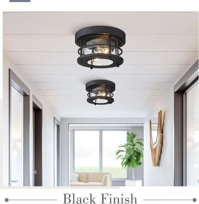 Alt view image 3 of 6 - Emliviar 2-Light Round Ceiling Light Fixture, Farmhouse Flush Mount Ceiling Light 10 Inch, Black Finish, WE2085F BK