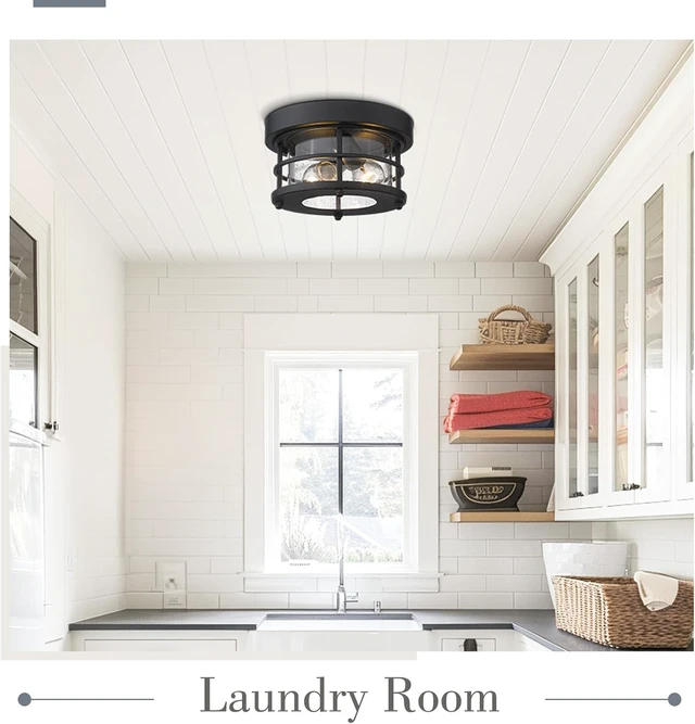 Alt view image 4 of 6 - Emliviar 2-Light Round Ceiling Light Fixture, Farmhouse Flush Mount Ceiling Light 10 Inch, Black Finish, WE2085F BK