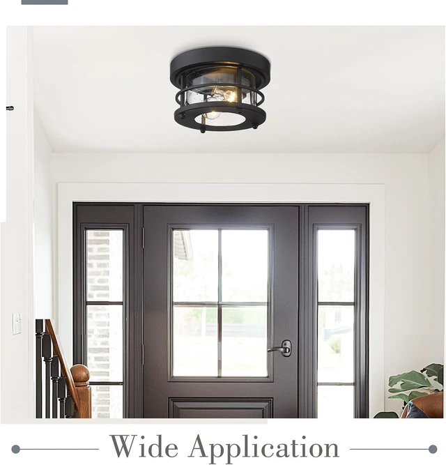 Alt view image 5 of 6 - Emliviar 2-Light Round Ceiling Light Fixture, Farmhouse Flush Mount Ceiling Light 10 Inch, Black Finish, WE2085F BK