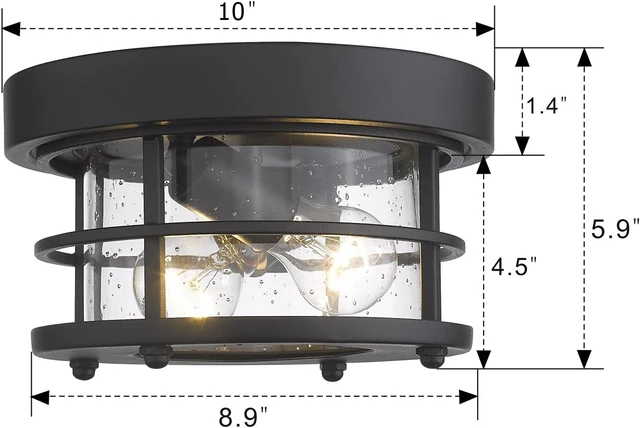 Alt view image 6 of 6 - Emliviar 2-Light Round Ceiling Light Fixture, Farmhouse Flush Mount Ceiling Light 10 Inch, Black Finish, WE2085F BK