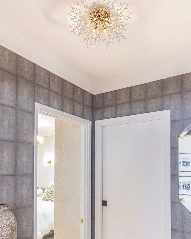 Alt view image 6 of 7 - HMVPL Flush Mount Ceiling Lights, Modern Gold Crystal Sputnik Firework Close to Ceiling Lamp LED Ceiling Lighting Fixtures for Bedroom Kitchen Island Hallway Entryway Porch Gazebo