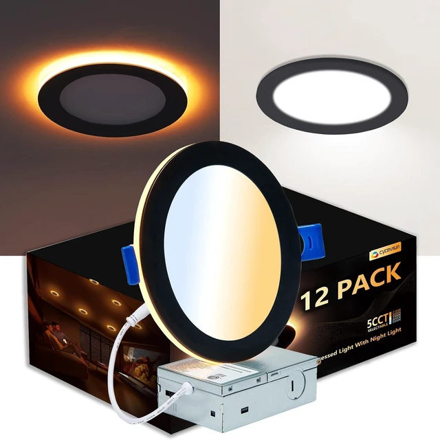 Main image of CycevSun 12 Pack Black Recessed Lights 6 Inch with Night Light