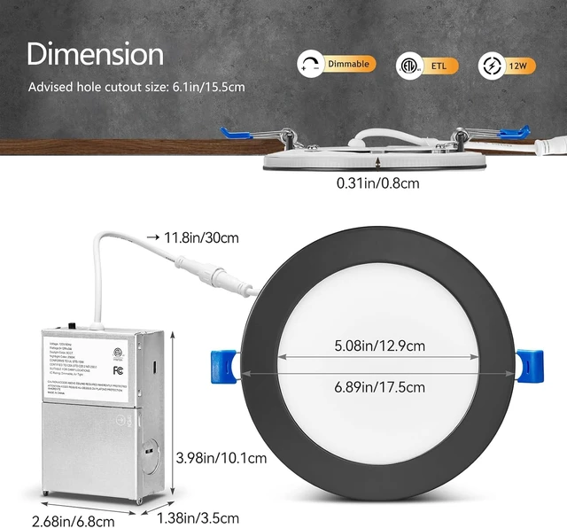 Alt view image 7 of 7 - CycevSun 12 Pack Black Recessed Lights 6 Inch with Night Light