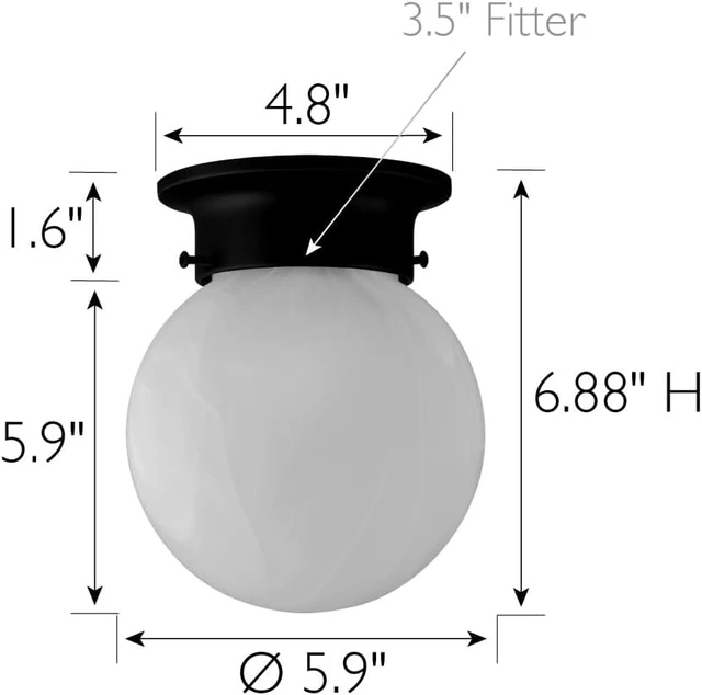 Alt view image 3 of 7 - Design House Millbridge Globe 6 Inch Diameter Indoor Ceiling Light Fixture, for Bedroom, Hallway, Closet & Dining Room, Alabaster Glass, Matte Black, 588483