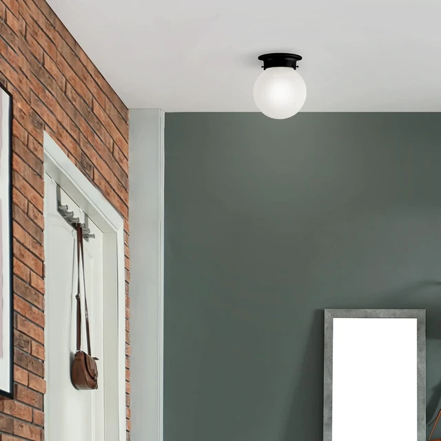 Alt view image 5 of 7 - Design House Millbridge Globe 6 Inch Diameter Indoor Ceiling Light Fixture, for Bedroom, Hallway, Closet & Dining Room, Alabaster Glass, Matte Black, 588483