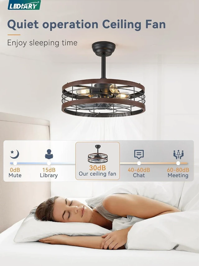 Alt view image 2 of 7 - LEDIARY 20 inch Fandelier Caged Ceiling Fan with Light and Remote, Walnut