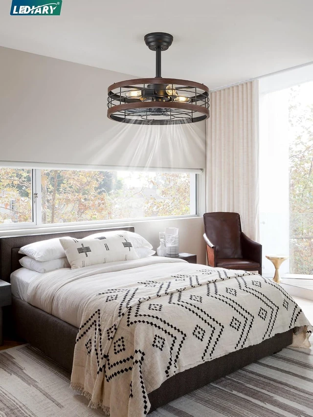 Alt view image 7 of 7 - LEDIARY 20 inch Fandelier Caged Ceiling Fan with Light and Remote, Walnut