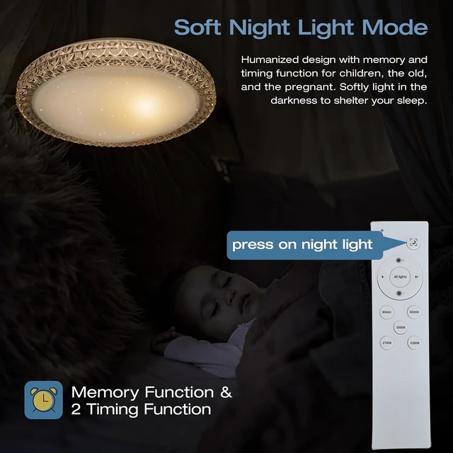 Alt view image 2 of 5 - OOWOLF LED Ceiling Light, 40W 15.4 Inch Dimmable Ceiling Light Brightness Adjustable LED Fixture Lamp Modern Ceiling Lamp Close to Ceiling Lights for Bedroom Kitchen Living Room Lighting, 3000-6000K