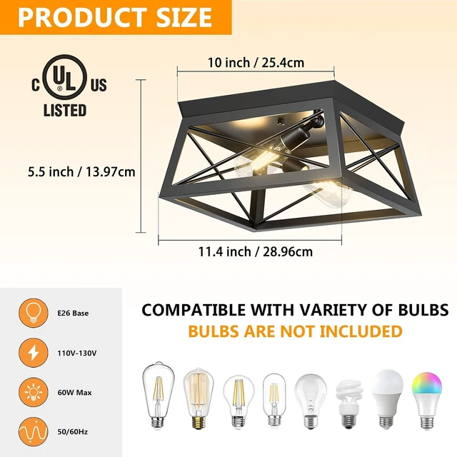 Alt view image 2 of 7 - Pynsseu Industrial Ceiling Light, 2 Lights Farmhouse Semi Flush Mount Ceiling Fixture for Kitchen Island Dining Room Bedroom Foyer Hallway, 1 Pack, Black