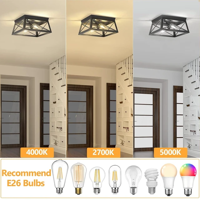 Alt view image 3 of 7 - Pynsseu Industrial Ceiling Light, 2 Lights Farmhouse Semi Flush Mount Ceiling Fixture for Kitchen Island Dining Room Bedroom Foyer Hallway, 1 Pack, Black