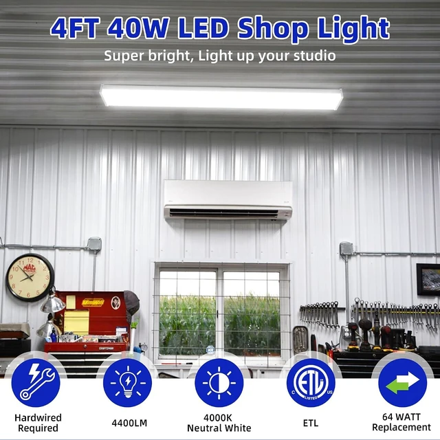 Alt view image 2 of 7 - hykolity 4FT 5.7" W LED Wraparound Light with 40W 4400LM 4000K, Hardwired