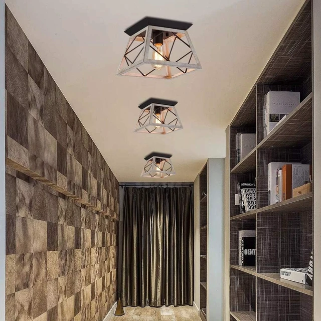 Alt view image 4 of 7 - Q&S Rustic Farmhouse Ceiling Light Fixture Flush Mount Vintage Ceiling Lights for Hallway Entryway Kitchen Dining Room Bedroom,Wrought Iron Oak White and ORB 1 Light E26