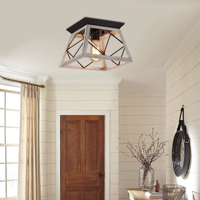 Alt view image 5 of 7 - Q&S Rustic Farmhouse Ceiling Light Fixture Flush Mount Vintage Ceiling Lights for Hallway Entryway Kitchen Dining Room Bedroom,Wrought Iron Oak White and ORB 1 Light E26