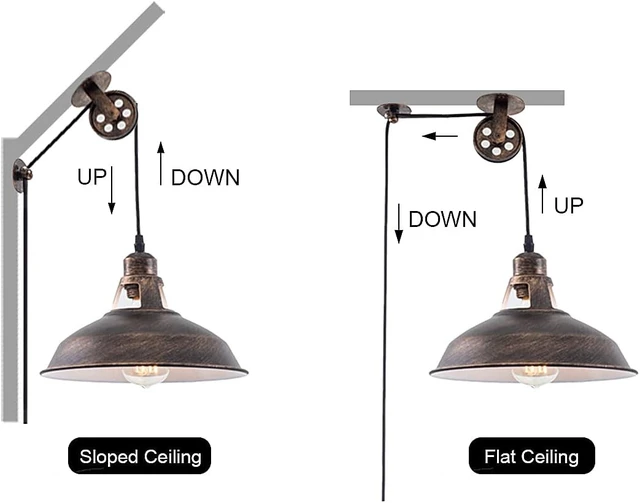 Alt view image 3 of 7 - Plug in Pendant Light Industrial Pulley Pendant Lamp E26 Vintage Hanging Light Fixture With 16.4ft Cord On/Off Switch For Pool Table,Houseplant Grow lights,Kitchen Island,Sink 2 Pack Aged Bronze