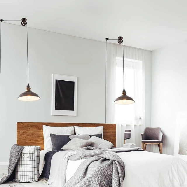 Alt view image 5 of 7 - Plug in Pendant Light Industrial Pulley Pendant Lamp E26 Vintage Hanging Light Fixture With 16.4ft Cord On/Off Switch For Pool Table,Houseplant Grow lights,Kitchen Island,Sink 2 Pack Aged Bronze