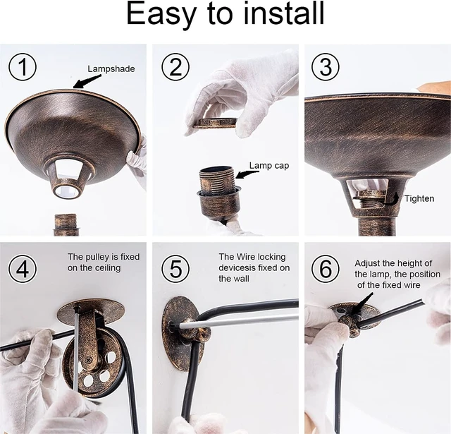 Alt view image 7 of 7 - Plug in Pendant Light Industrial Pulley Pendant Lamp E26 Vintage Hanging Light Fixture With 16.4ft Cord On/Off Switch For Pool Table,Houseplant Grow lights,Kitchen Island,Sink 2 Pack Aged Bronze