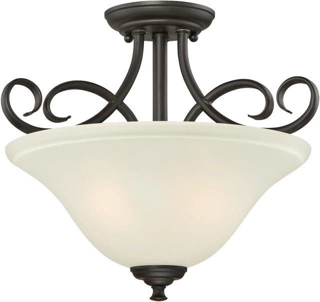 Main image of Westinghouse 6306500 Dunmore Two-Light Indoor Semi-Flush, Oil Rubbed Bronze Finish with Frosted Glass, 2, White,Black