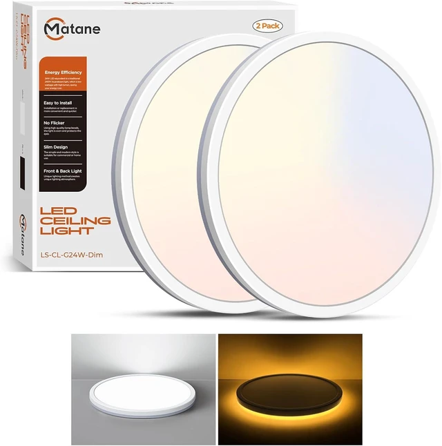 Main image of Matane 12inch Dimmable LED Flush Mount Ceiling Light Fixture with Night Light, 2400LM 3000K/4000K/5000K Selectable, Ceiling Lights for Bedroom, Dining Room, Kitchen, 2Pack Round White