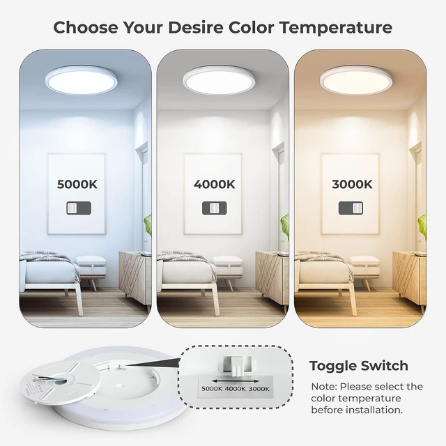 Alt view image 2 of 6 - Matane 12inch Dimmable LED Flush Mount Ceiling Light Fixture with Night Light, 2400LM 3000K/4000K/5000K Selectable, Ceiling Lights for Bedroom, Dining Room, Kitchen, 2Pack Round White