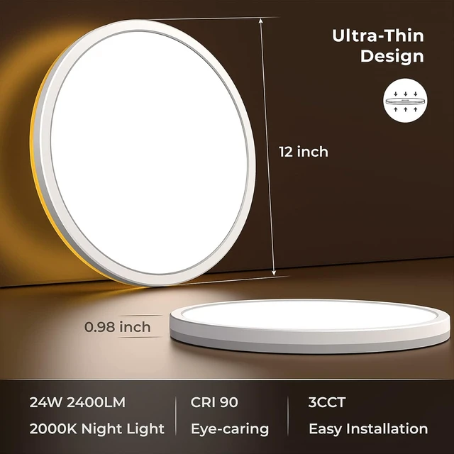 Alt view image 4 of 6 - Matane 12inch Dimmable LED Flush Mount Ceiling Light Fixture with Night Light, 2400LM 3000K/4000K/5000K Selectable, Ceiling Lights for Bedroom, Dining Room, Kitchen, 2Pack Round White