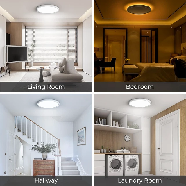 Alt view image 5 of 6 - Matane 12inch Dimmable LED Flush Mount Ceiling Light Fixture with Night Light, 2400LM 3000K/4000K/5000K Selectable, Ceiling Lights for Bedroom, Dining Room, Kitchen, 2Pack Round White
