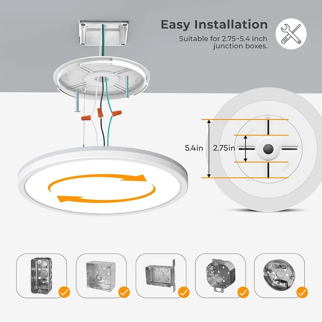 Alt view image 6 of 6 - Matane 12inch Dimmable LED Flush Mount Ceiling Light Fixture with Night Light, 2400LM 3000K/4000K/5000K Selectable, Ceiling Lights for Bedroom, Dining Room, Kitchen, 2Pack Round White
