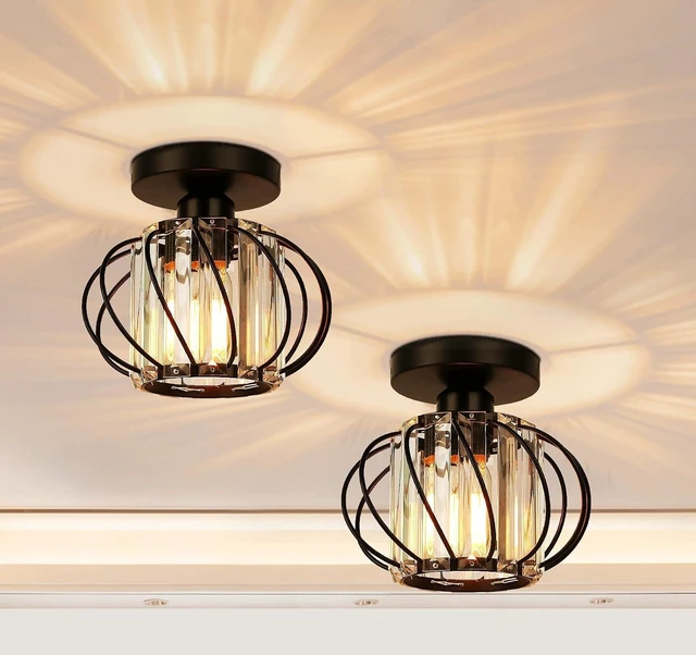 Main image of Black Crystal Ceiling Light Fixture - Crystal Chandelier Small Semi Flush Mount Ceiling Light Modern Lights Ceiling mount for Hallway Kitchen Entryway Bedroom Bathroom (2 Pack, 7.48 Inch)