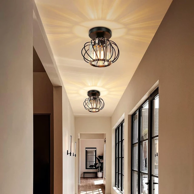 Alt view image 3 of 7 - Black Crystal Ceiling Light Fixture - Crystal Chandelier Small Semi Flush Mount Ceiling Light Modern Lights Ceiling mount for Hallway Kitchen Entryway Bedroom Bathroom (2 Pack, 7.48 Inch)