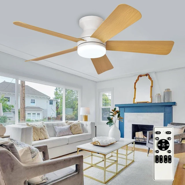 Main image of Depuley Modern Ceiling Fan with Light: 42-Inch White Small Fans for Bedroom Indoor Outdoor - Dimmable Low Profile Ceiling Fans with Remote Control Flush Mount 5 Reversible Wood Blades 6 Speeds Timer