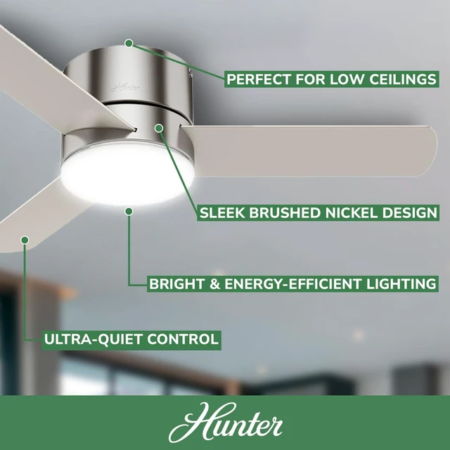 Alt view image 2 of 7 - Hunter Minimus, Indoor, Ceiling Fan, Modern, Quiet, 44 inch, Brushed Nickel
