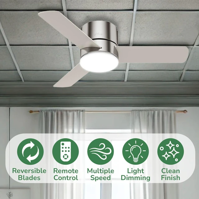 Alt view image 3 of 7 - Hunter Minimus, Indoor, Ceiling Fan, Modern, Quiet, 44 inch, Brushed Nickel