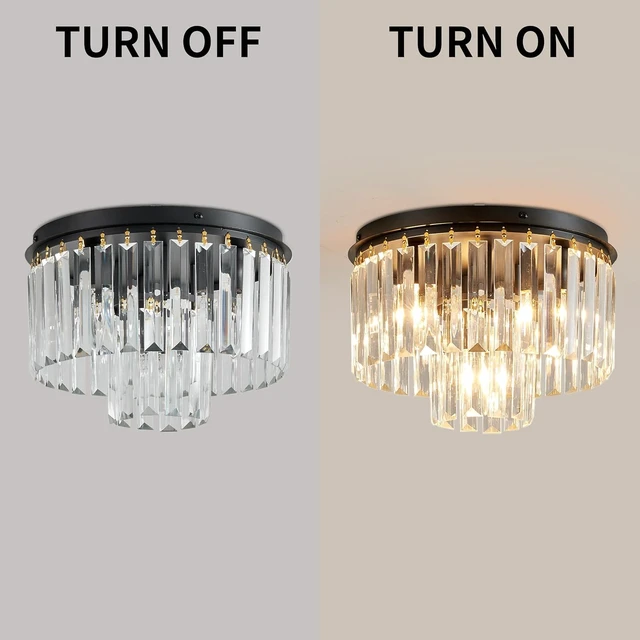 Alt view image 2 of 7 - SM Saint Mossi Crystal Ceiling Light Fixture, 2-Tier Crystal Flush Mount Lighting Fixture for Bedroom, Foyer and Entryway, 3 E12 Base, D12 x H8, Matte Black Finish
