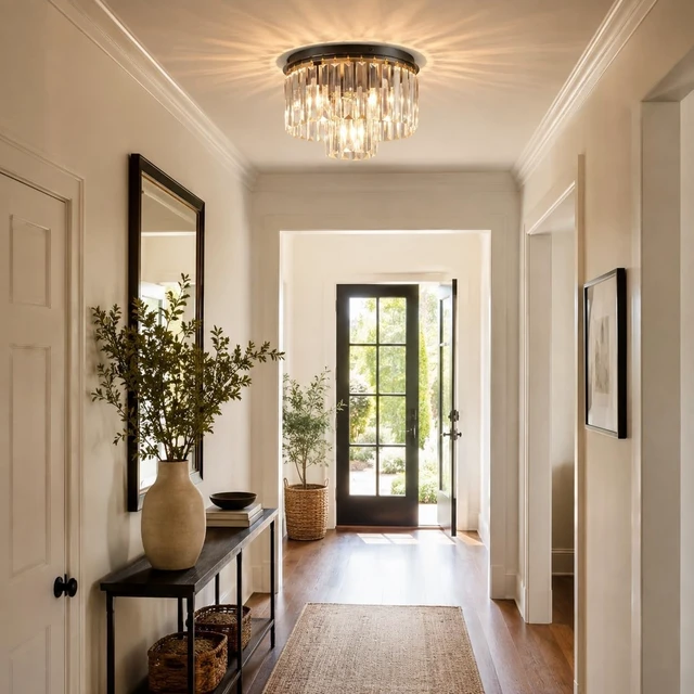 Alt view image 7 of 7 - SM Saint Mossi Crystal Ceiling Light Fixture, 2-Tier Crystal Flush Mount Lighting Fixture for Bedroom, Foyer and Entryway, 3 E12 Base, D12 x H8, Matte Black Finish