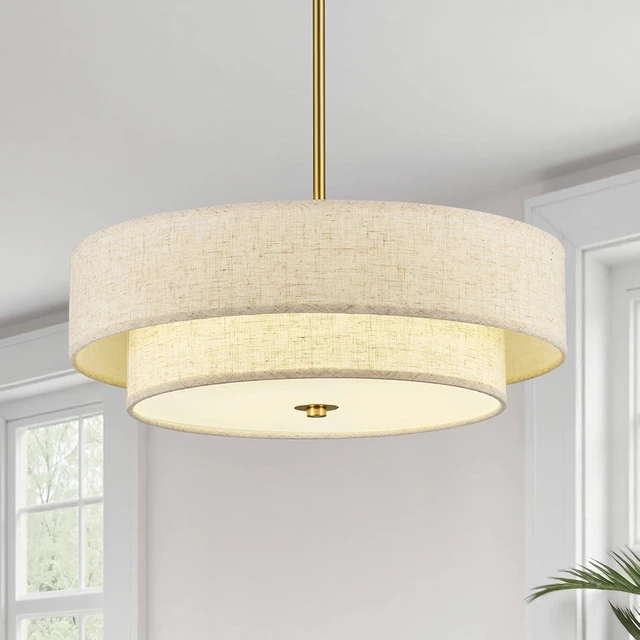 Main image of VONLUCE 18" Modern Drum Chandelier, 4-Light 2-Tier Linen Pendant Light