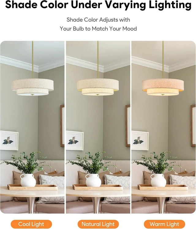 Alt view image 2 of 7 - VONLUCE 18" Modern Drum Chandelier, 4-Light 2-Tier Linen Pendant Light