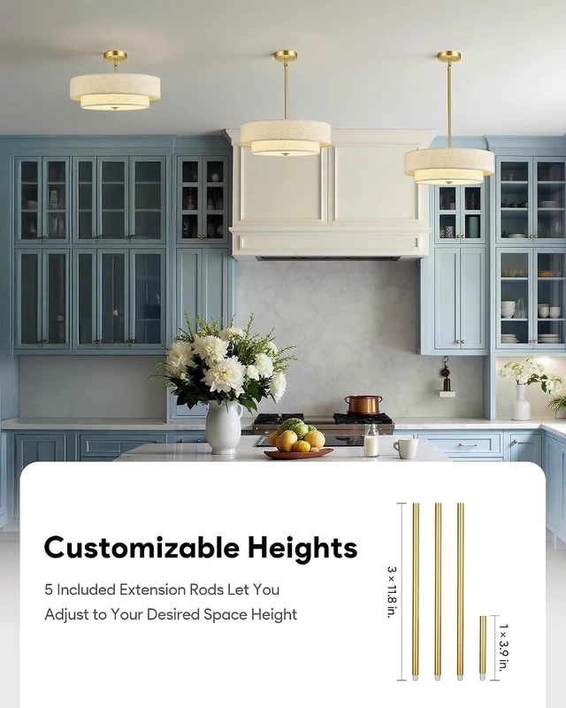Alt view image 3 of 7 - VONLUCE 18" Modern Drum Chandelier, 4-Light 2-Tier Linen Pendant Light