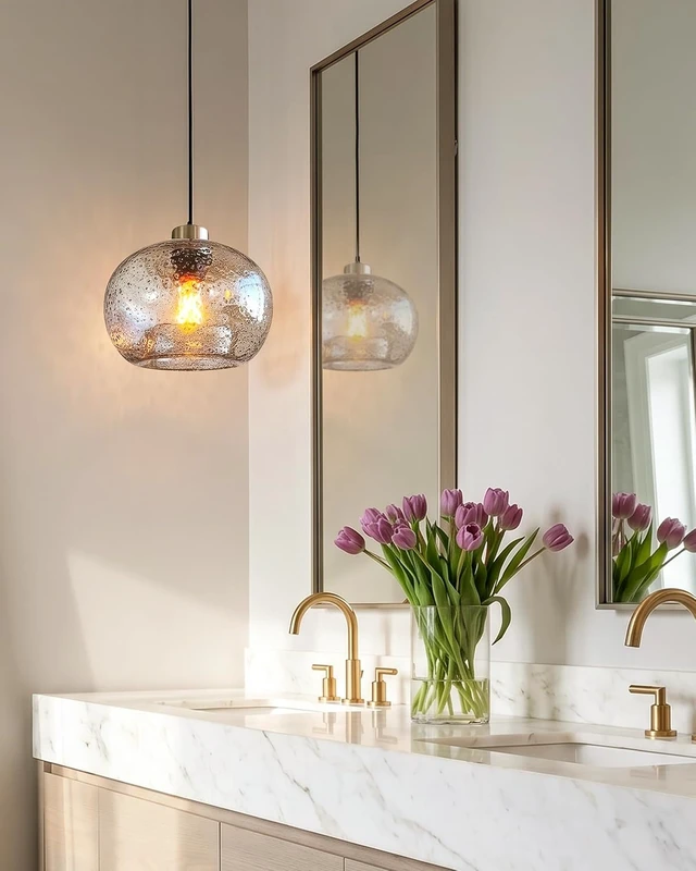 Alt view image 2 of 7 - CASAMOTION Glass Pendant Light, Clear Black Seeded, Brushed Nickel