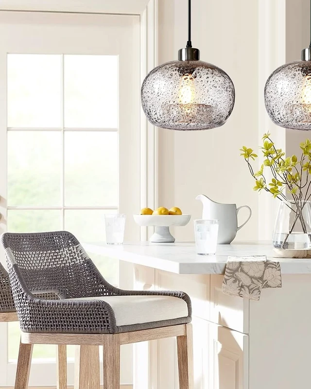 Alt view image 3 of 7 - CASAMOTION Glass Pendant Light, Clear Black Seeded, Brushed Nickel