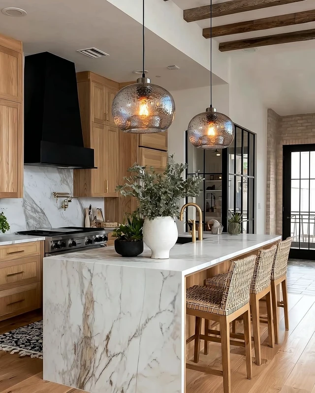 Alt view image 4 of 7 - CASAMOTION Glass Pendant Light, Clear Black Seeded, Brushed Nickel