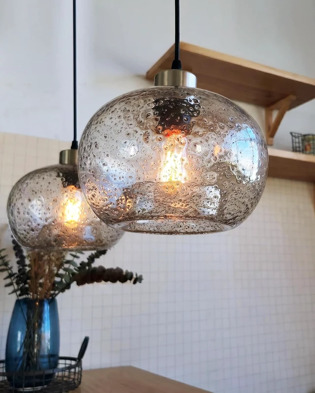 Alt view image 5 of 7 - CASAMOTION Glass Pendant Light, Clear Black Seeded, Brushed Nickel