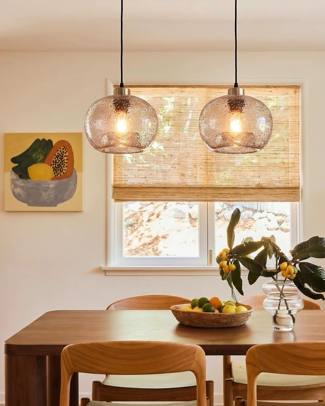 Alt view image 7 of 7 - CASAMOTION Glass Pendant Light, Clear Black Seeded, Brushed Nickel