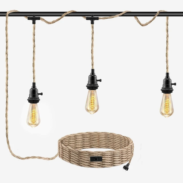Alt view image 3 of 7 - 3 Light Plug in Pendant Light Cord, 25FT Hanging Lights with Plug in Cord