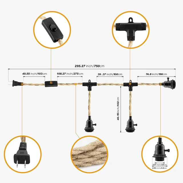 Alt view image 4 of 7 - 3 Light Plug in Pendant Light Cord, 25FT Hanging Lights with Plug in Cord